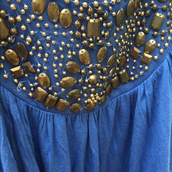 BCX blue with gold gems halter top - Picture 4 of 5